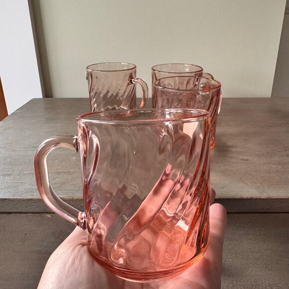 Vintage Rosaline Arcoroc Pink Swirl Glass Coffee Cup France Set of 4 8 ounces - Picture 6 of 8